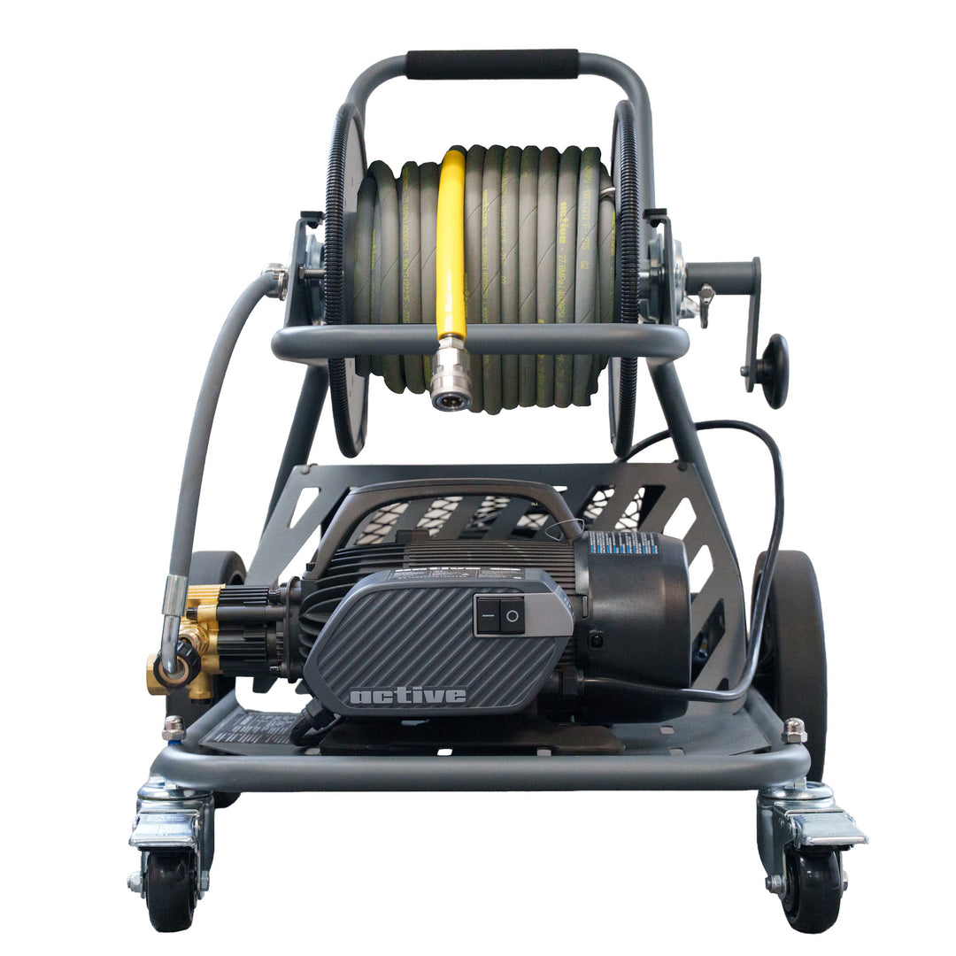 Active 2.3 electric pressure washer kit on mobile hose reel cart