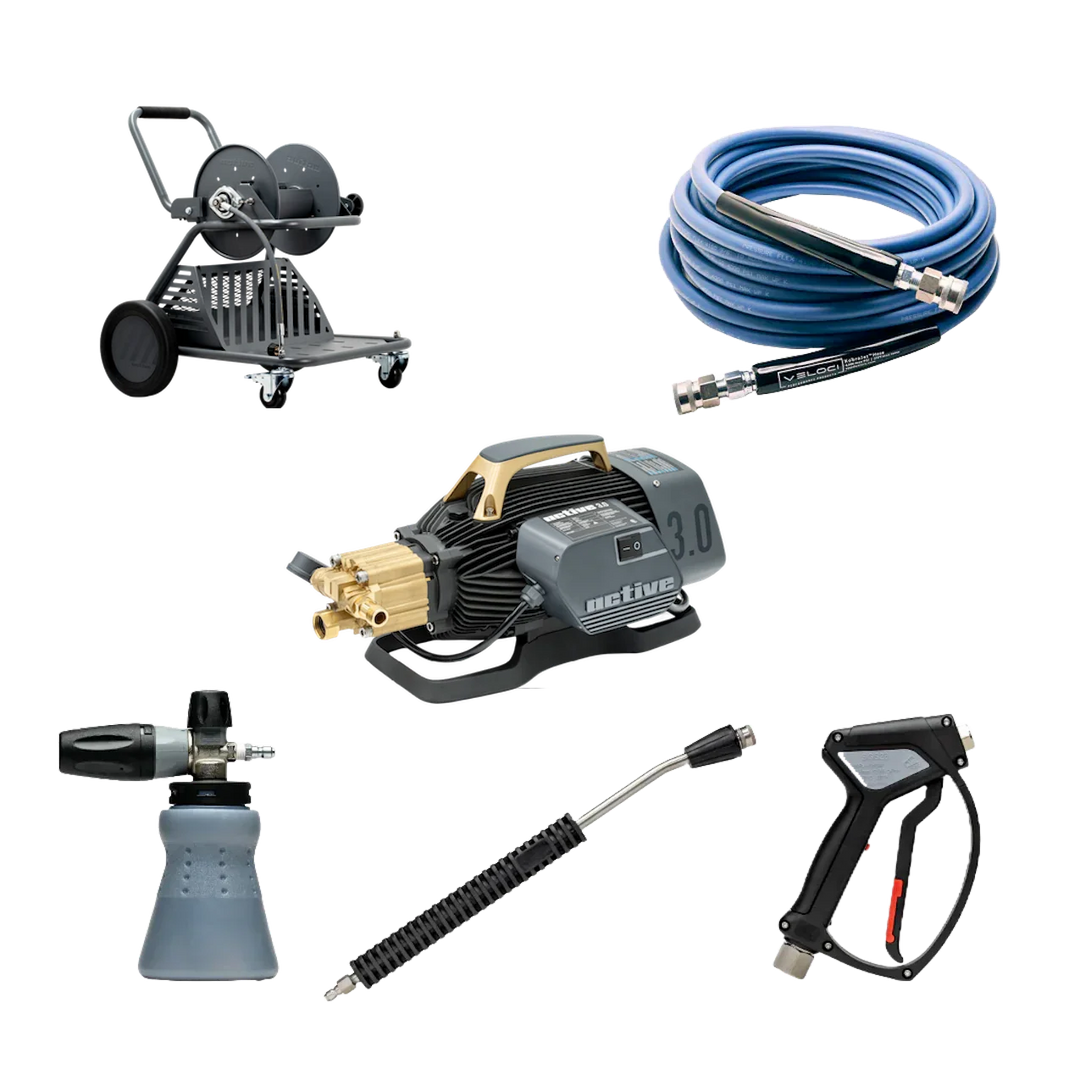 Electric Pressure Washer Kit for Car Detailing (1000 PSI, 3.0 GPM) – Active 3.0 Pressure Washer Complete Wash Cart Kit With MTM Accessories
