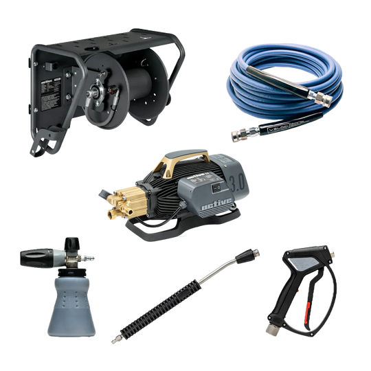 Electric Pressure Washer Kit with Hose Reel & Wall Mount for Car Detailing (1000 PSI, 3.0 GPM) –  Active 3.0 with MTM Accessories