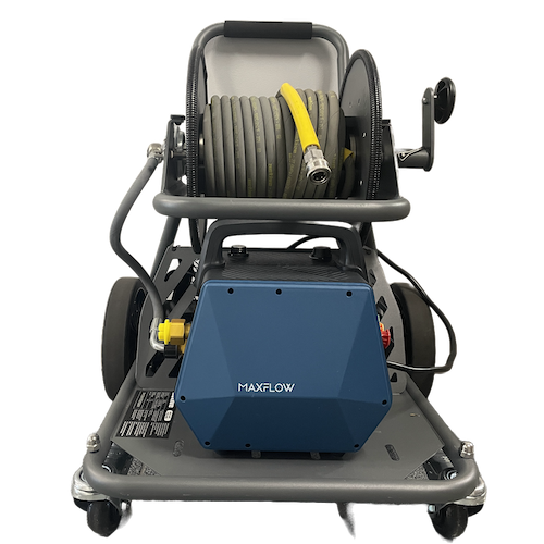 MAXFLOW MPro 25 Gen 2 pressure washer kit on mobile hose reel cart